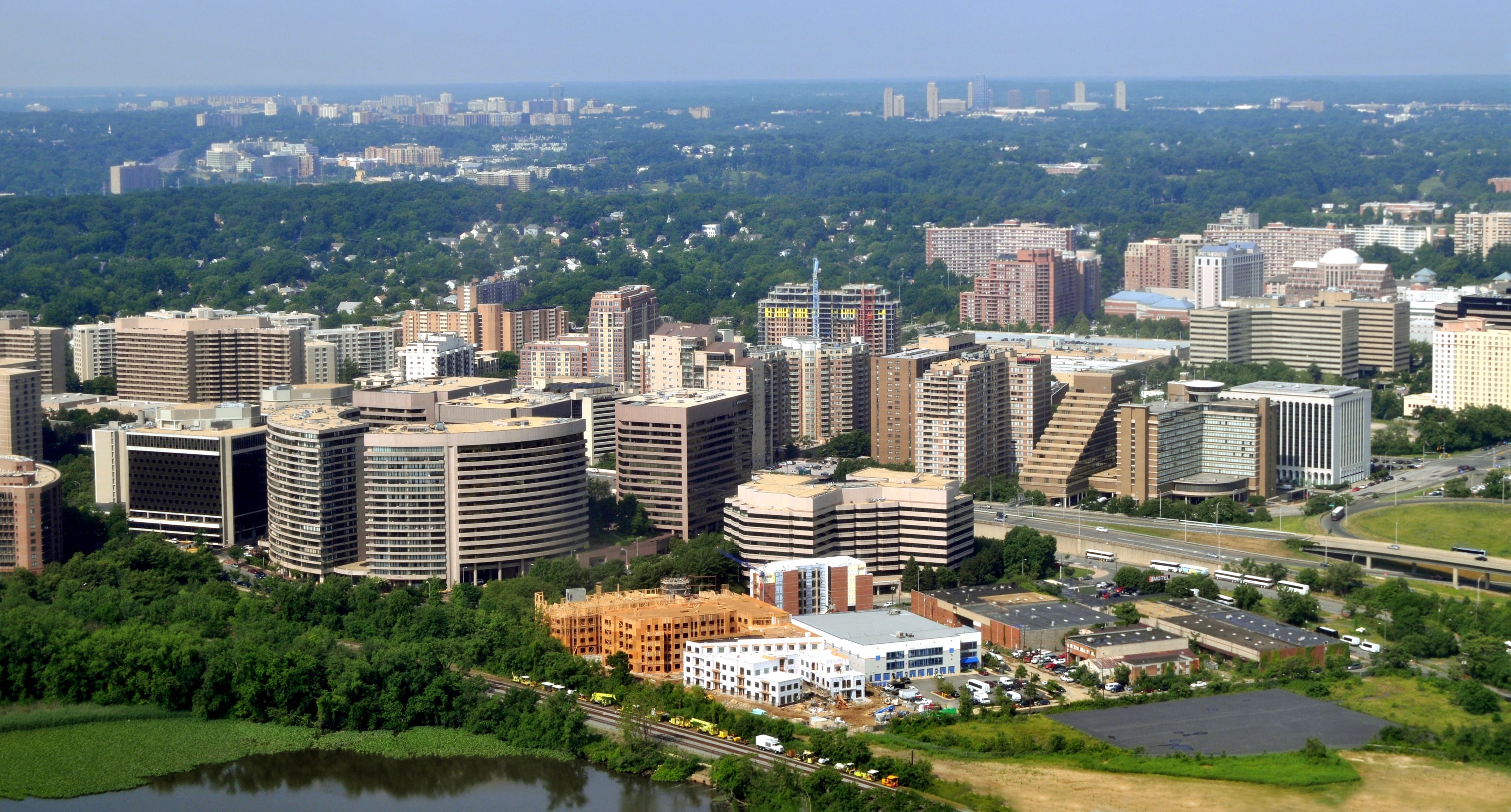 Aerial of Crystal City, an urban neighborhood in Arlington County, Virginia, Just south of downtown Washington, D.C.